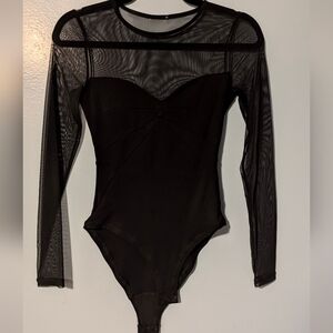 Elegant Black Sheer Long Sleeve Bodysuit